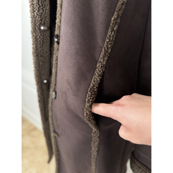 L.L.Bean Chocolate Brown Faux Shearling Sherpa Coat Women's Small Long - Picture 5 of 11